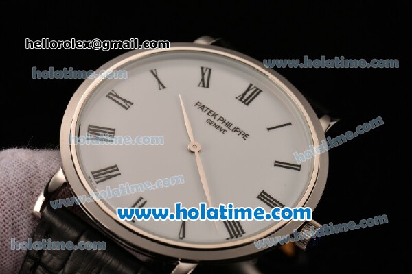 Patek Philippe Calatrava Miyota OS2035 Quartz Steel Case with Roman Numeral Markers and White Dial - Click Image to Close